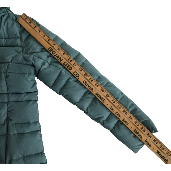 Land's End Down Puffer Jacket Mid Length Hooded Women's Small Green - Picture 11 of 11